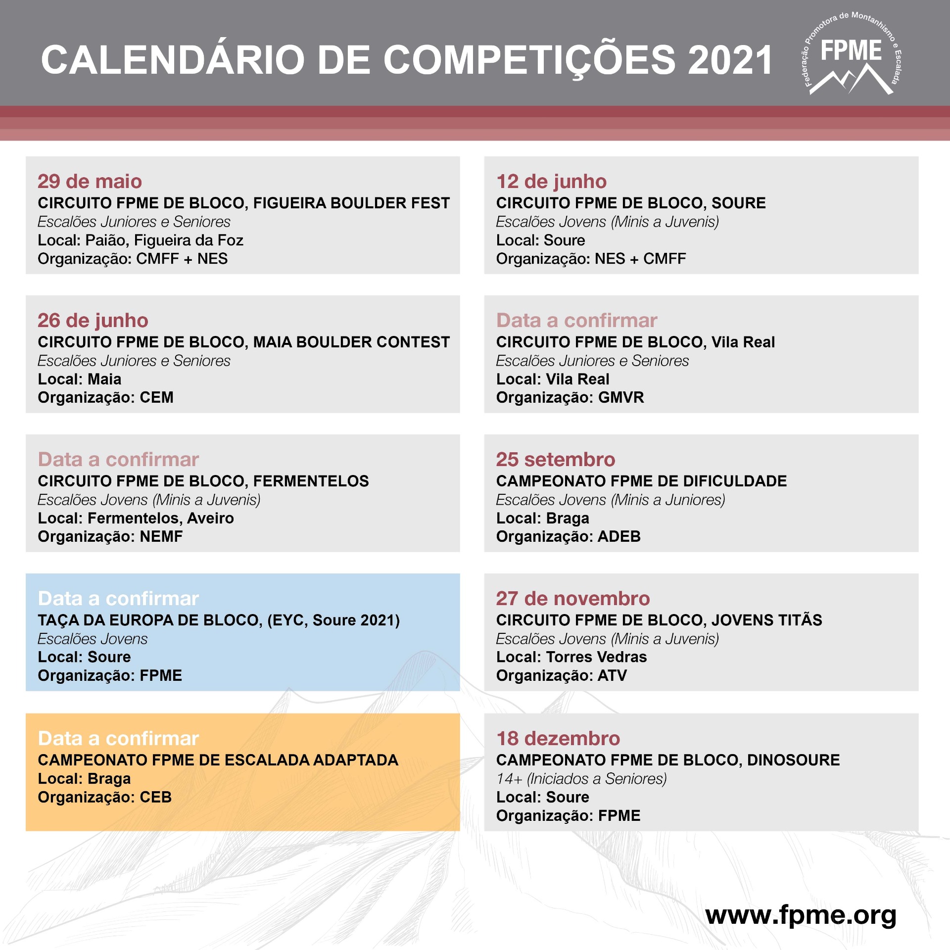 Calendário Provas FPME 2021